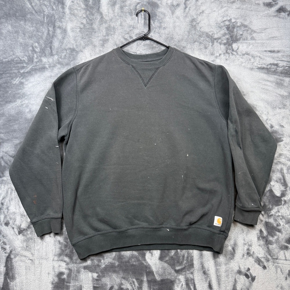 Carhartt Sweatshirt Mens XL Black Distressed Paint Splatter Workwear Pullover